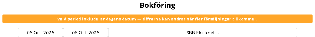 Bokföringsrapportens filter med datum och butik