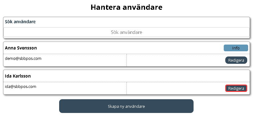 Användarlistan med knappen Redigera markerad