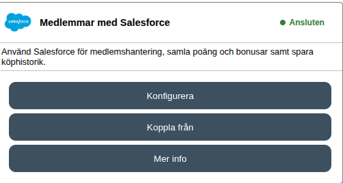 Salesforce-kortet i Integrationer, med status Ansluten