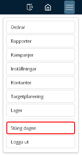 Stäng dagen i huvudmenyn