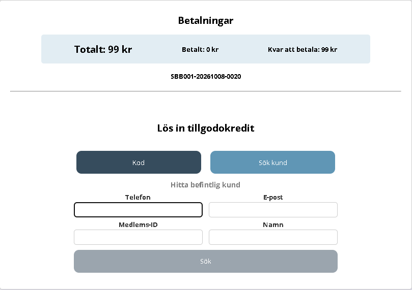 Kundsökningen med telefon, e-post, medlems-ID och namn